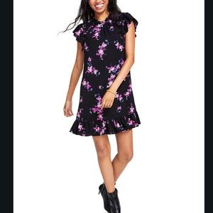 Cece Women's Short Sleeve Floral-Print Ruffled Shift Dress Large NWT